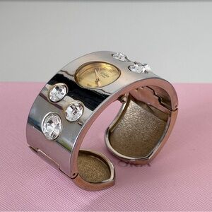 Golden Classic Silver and Gold Quartz Watch with Crystal Accents